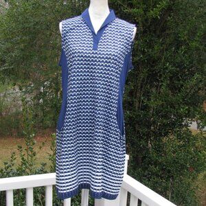 EP New York navy print sleeveless collared dress XL has pockets luxury style